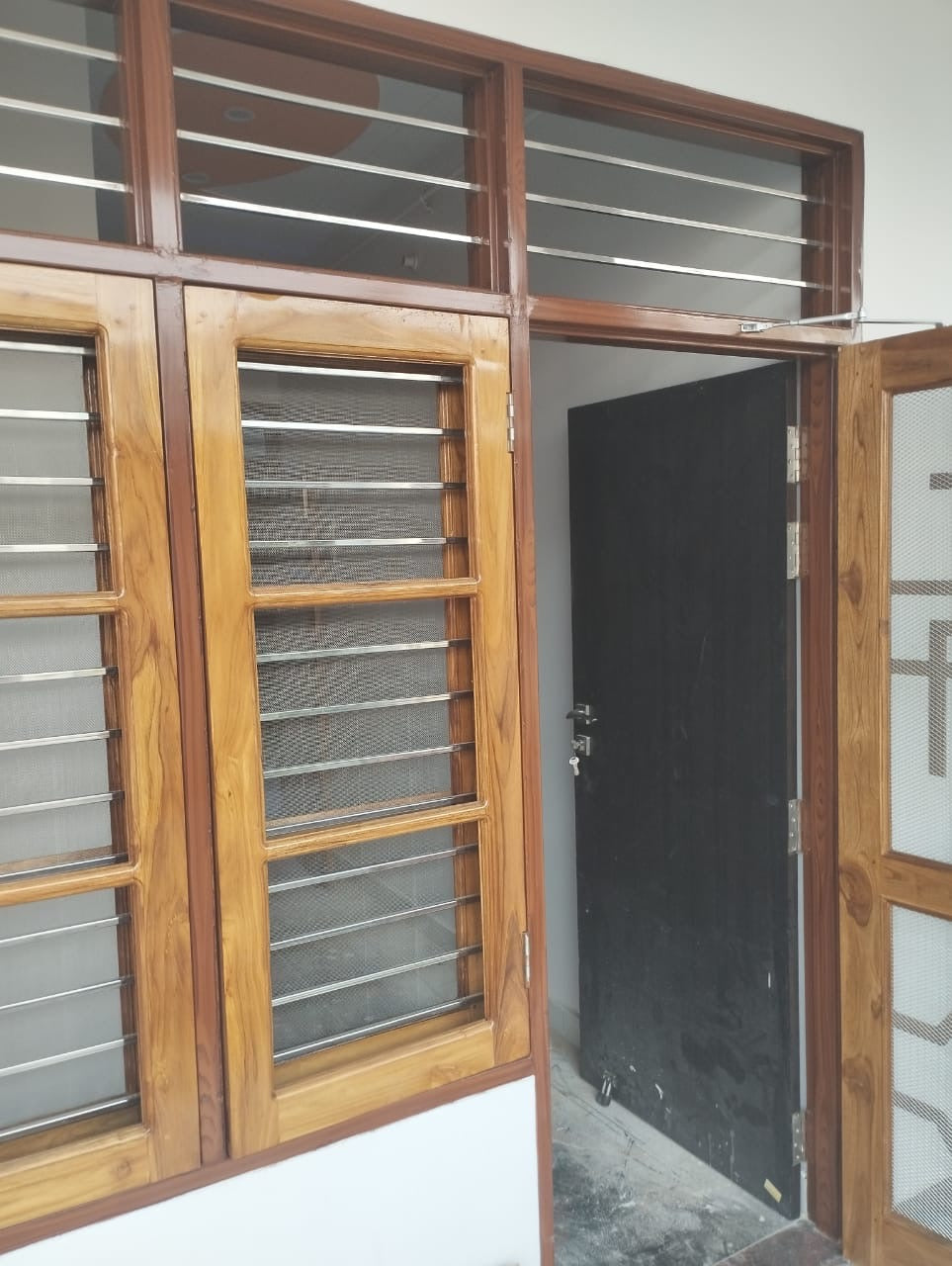 Brown door and window